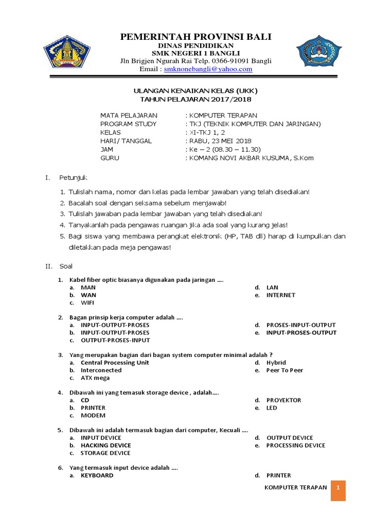 Soal Komputer Terapan Jaringan Galeri Belajar
