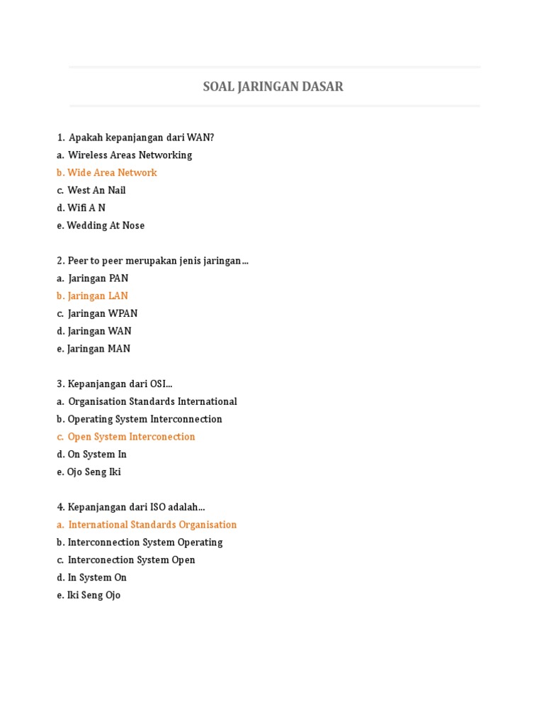 Soal Jaringan Dasar Osi Layer