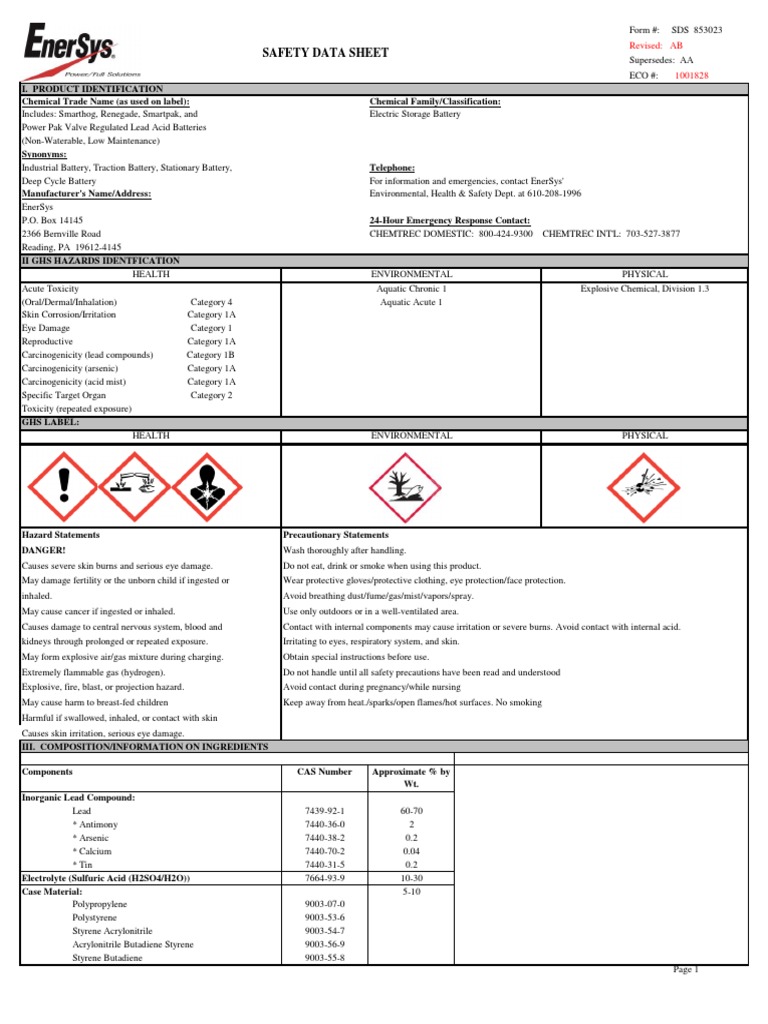 Safety Data Sheet Revised AB PDF Dangerous Goods Battery (Electricity)