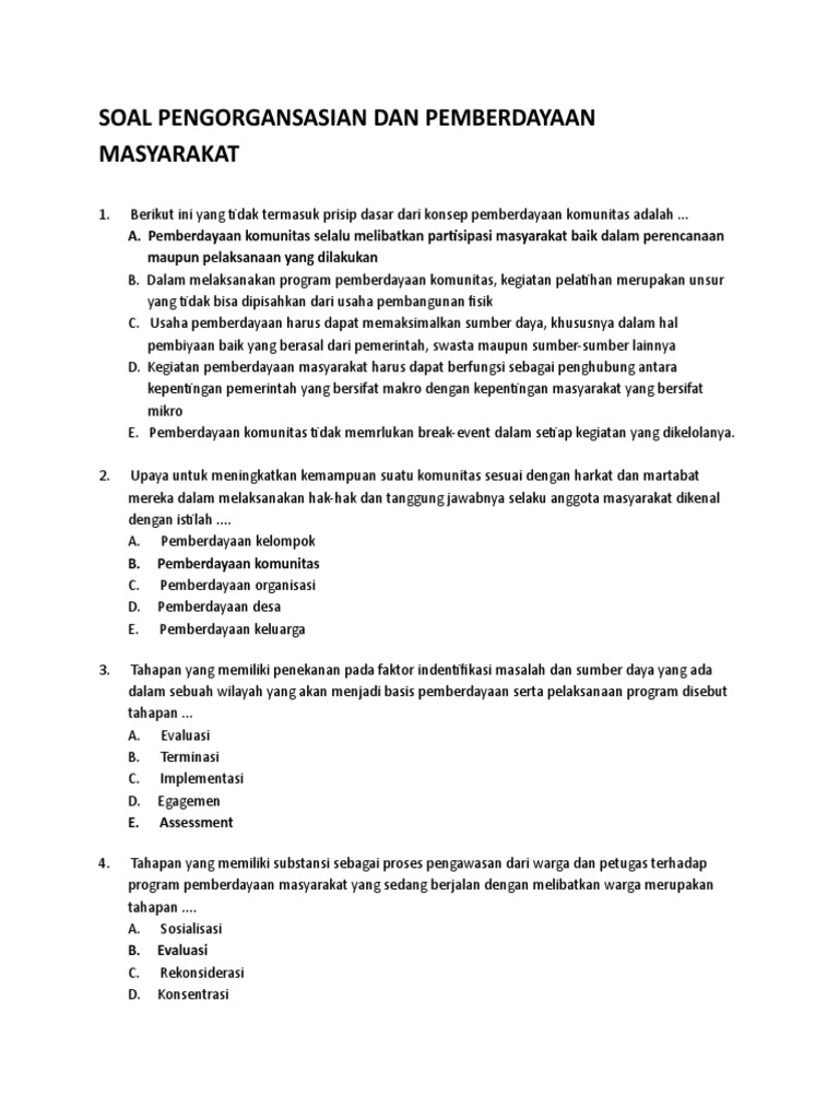 Soal Evaluasi Pemberdayaan Komunitas Tahun Ajar