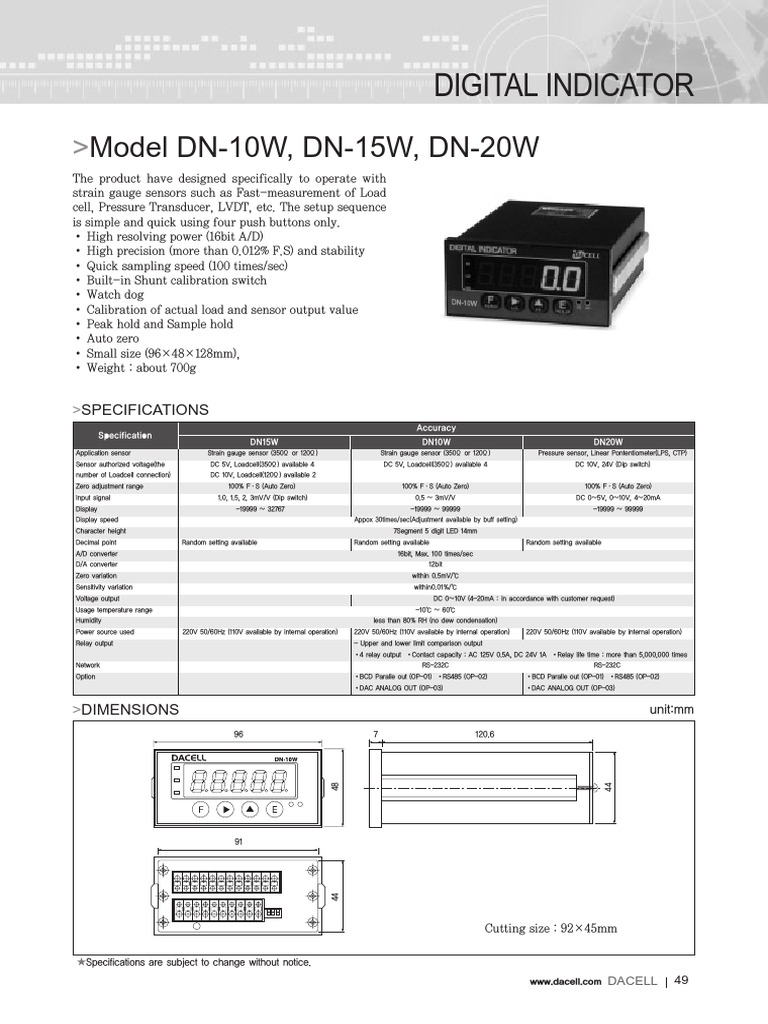 DN-10W Digital Indicator Manual | PDF | Analog To Digital Converter ...