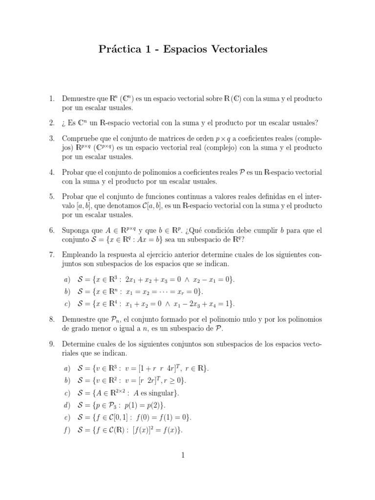 Algebra Ii A Guias De Ejercicios 281er C 1129 Espacio Vectorial Base Algebra Lineal