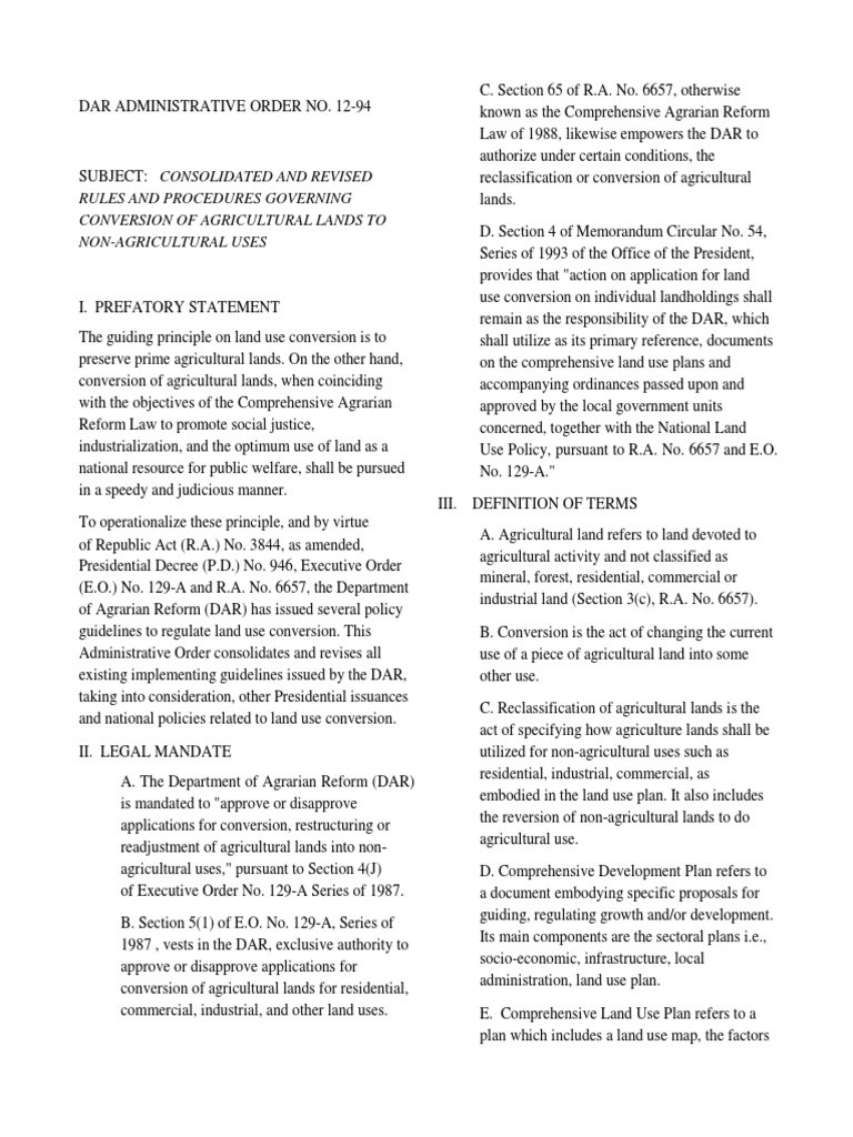 Rules and Procedures Governing Conversion of Agricultural Lands To Non