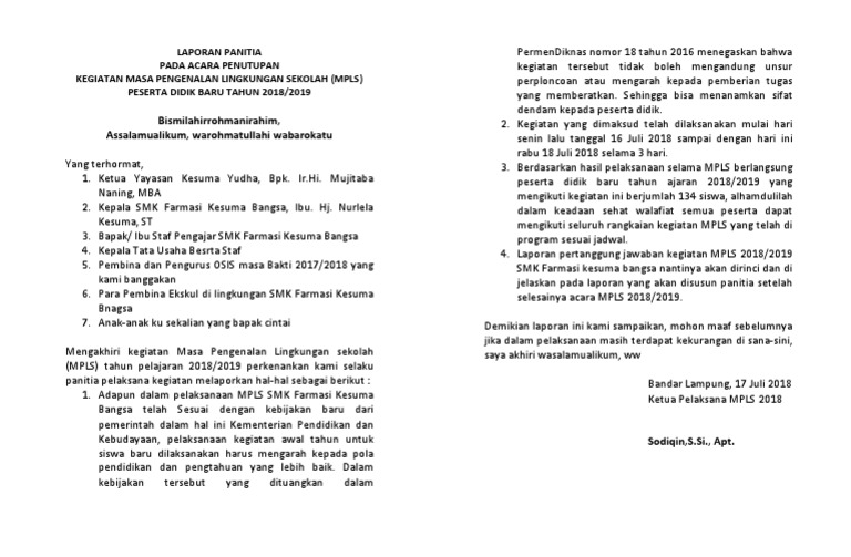 Laporan Panitia Penutupan Mpls