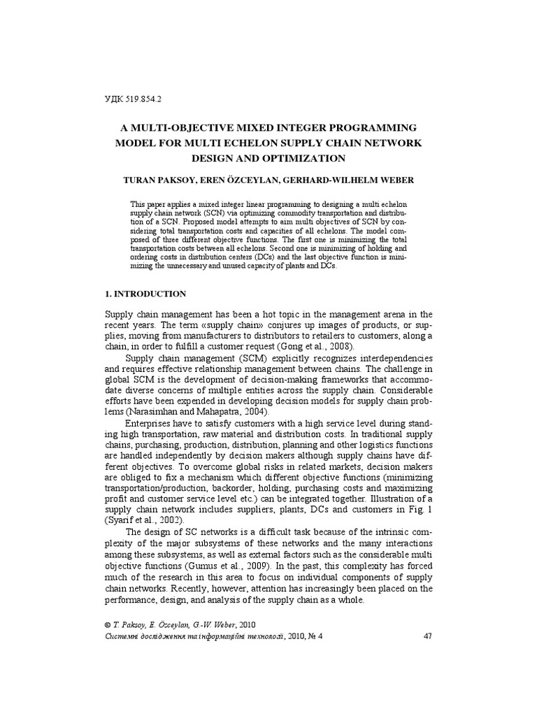 Mixed Integer PROGRAMMING PDF Supply Chain Supply Chain Management