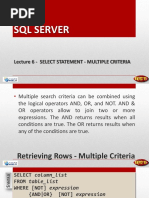 SQL Server: Lecture 6 - Select Statement - Multiple Criteria