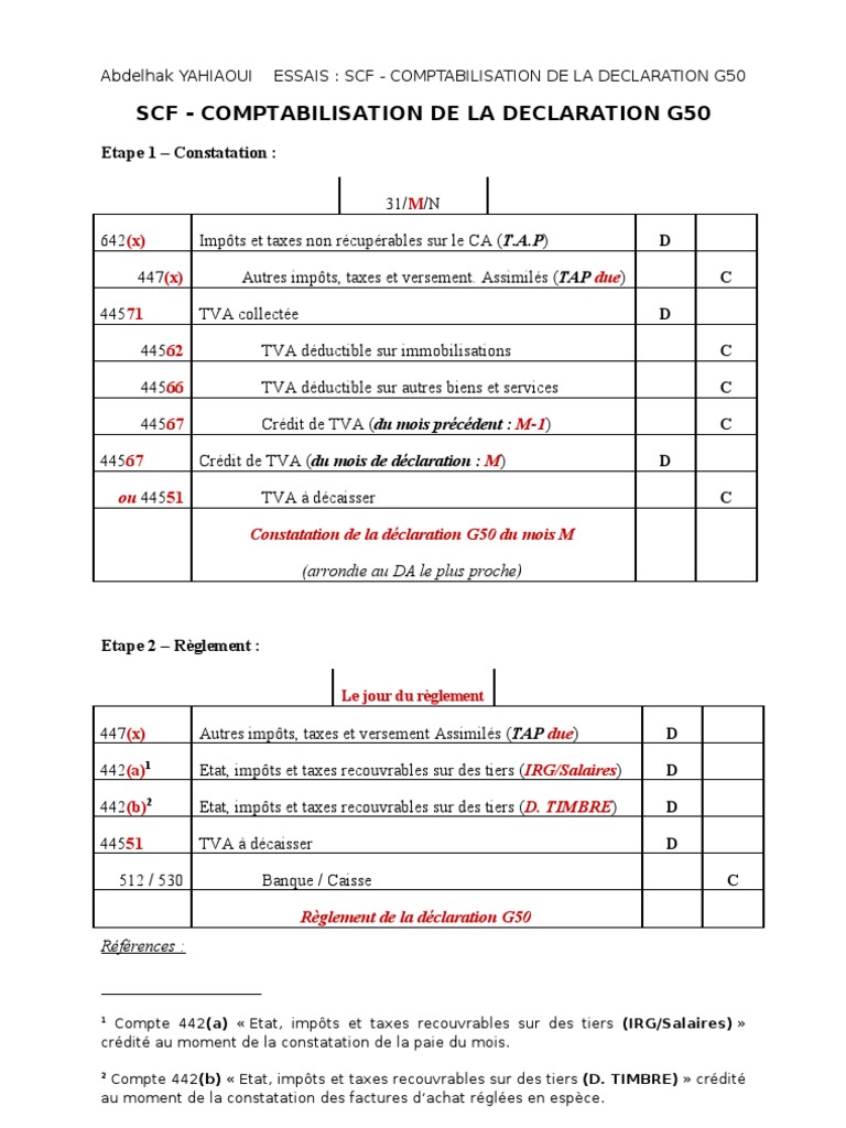 Comptabilisation de La Declaration g50 - SCF | PDF | Taxe sur la valeur ...