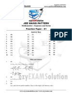 Jee Mains Pattern: Mathematics: Sequence and Series Practice Paper - 01 Answer Key