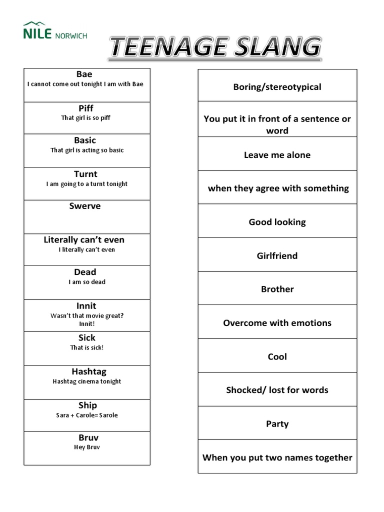 Teenage Slang PDF