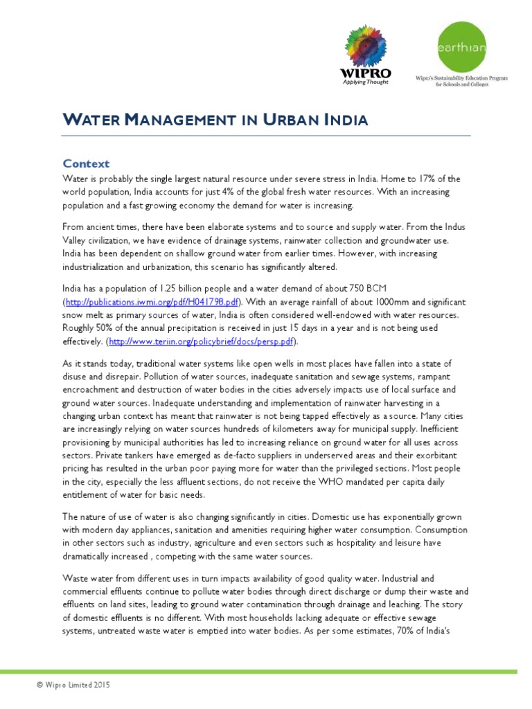 Water Management in Urban India | PDF | Water Resource Management ...