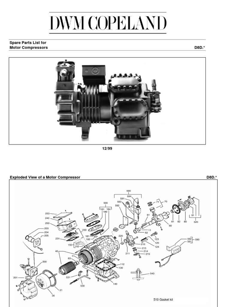 D8D Motor Compressor Spare Parts List and Exploded Diagrams for Models ...