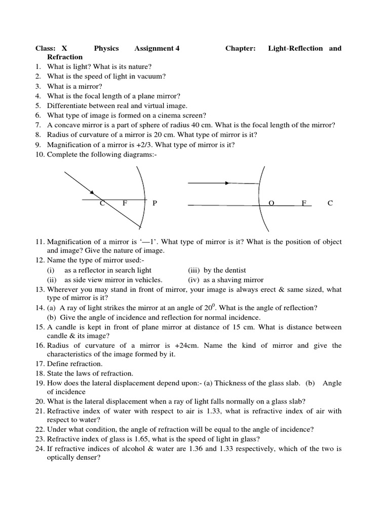 cbse class 10 physics assignment