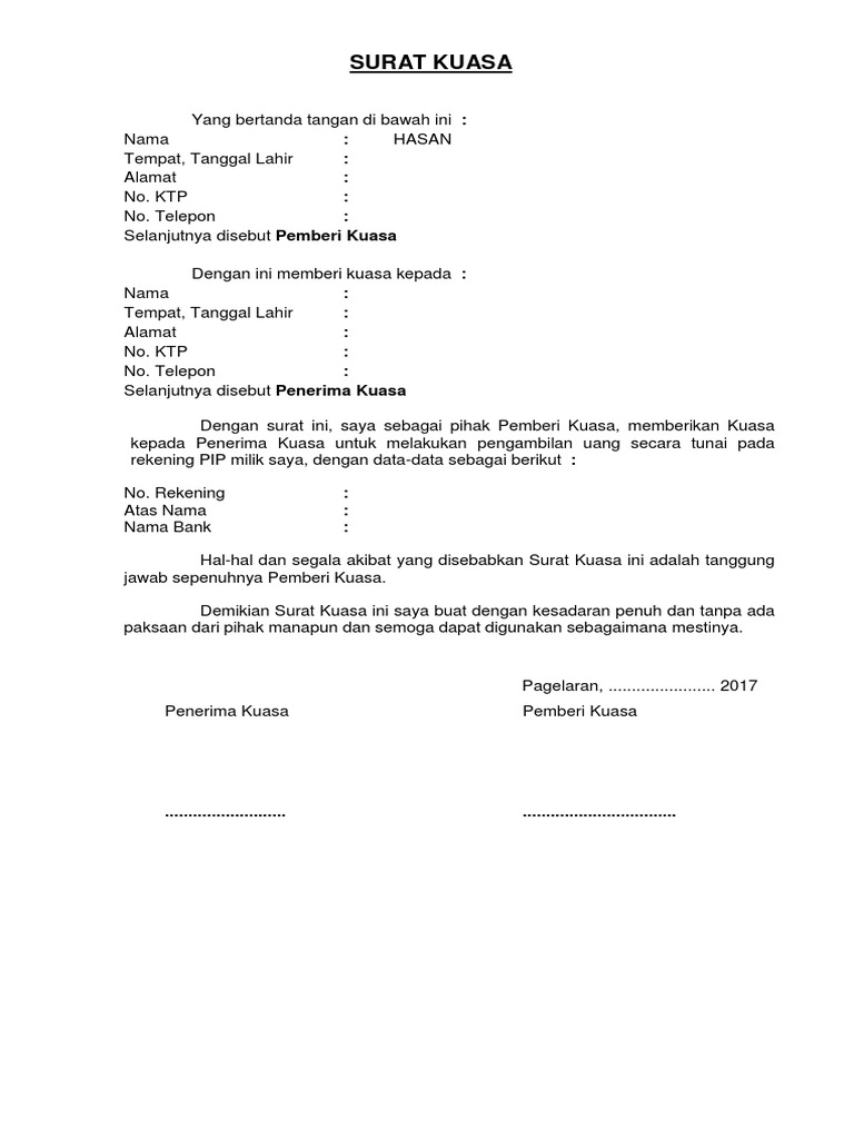 Surat Kuasa Pip Wali Murid