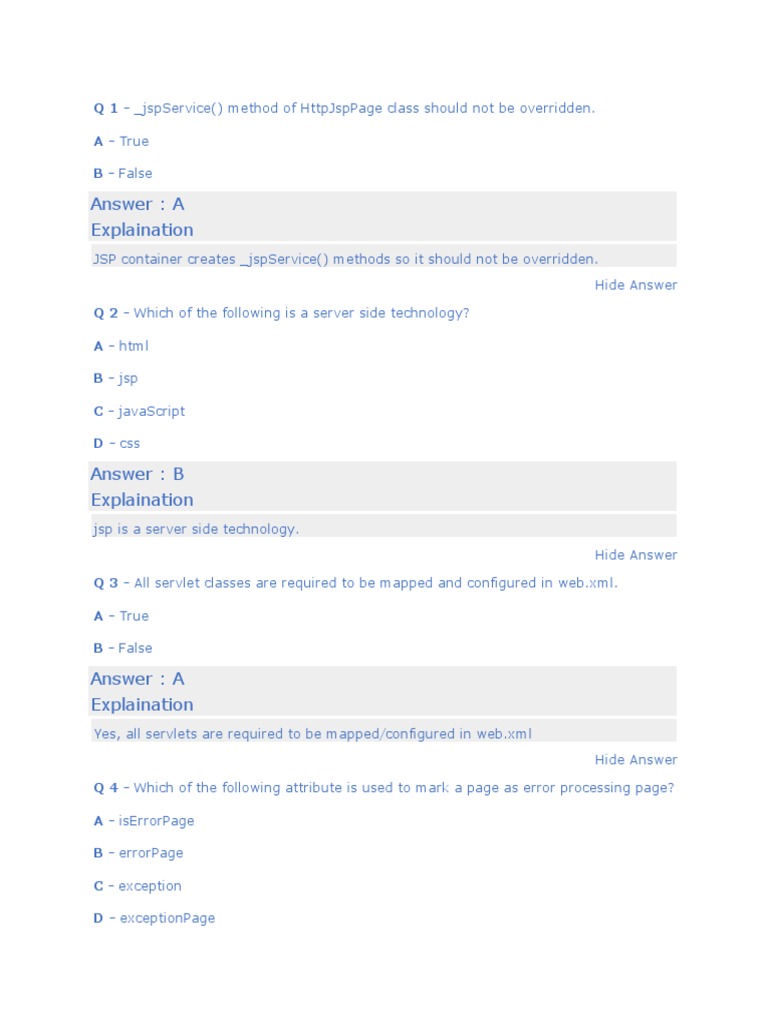 JSP Quizz | PDF | Java Server Pages | Parameter (Computer Programming)