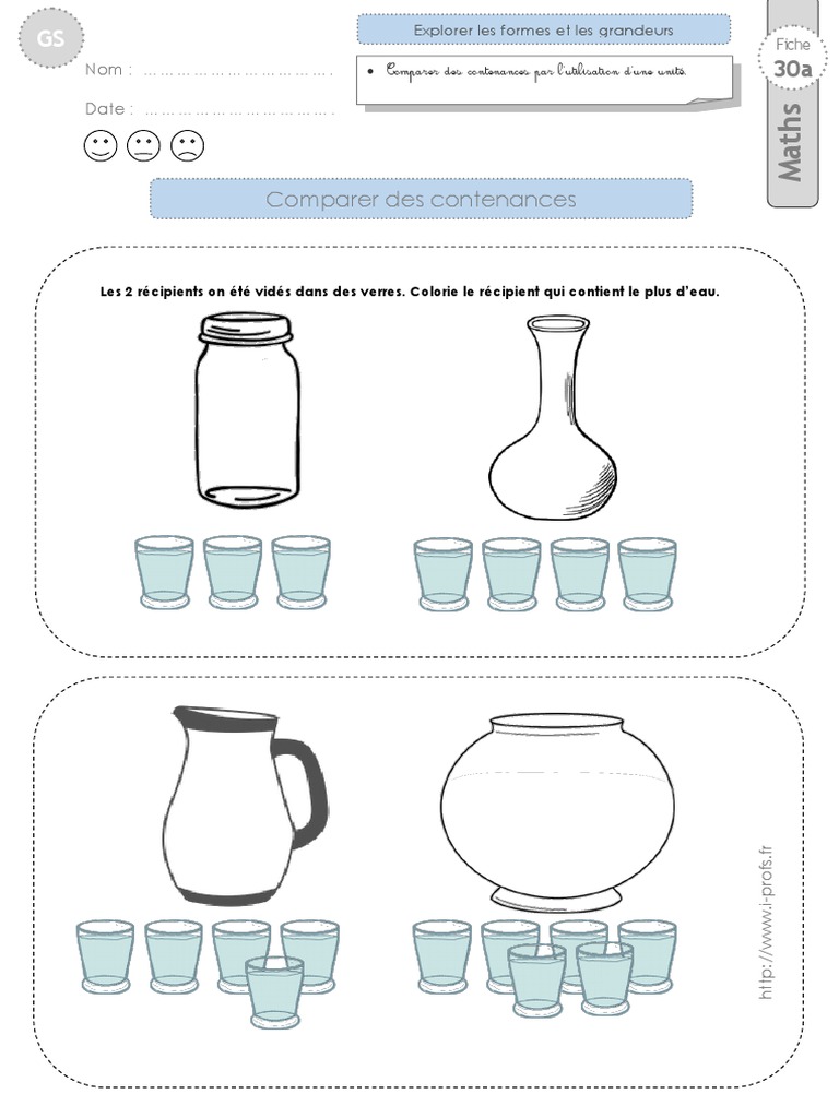 Exercice Sur Les Contenances Cm1 à Imprimer Gs Maths Exercices Comparer Contenances PDF | PDF