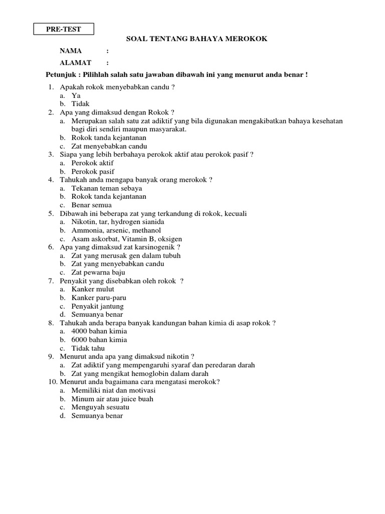 Soal Pre Test Merokok