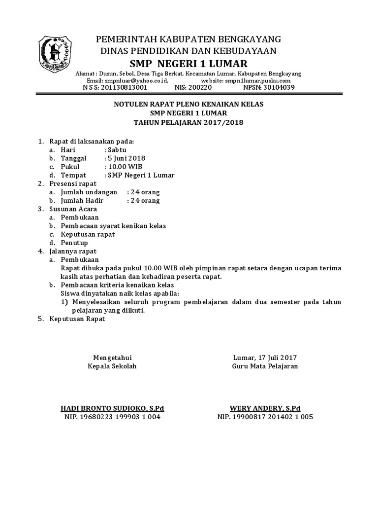 Notulen Rapat Kenaikan Kelas Pdf