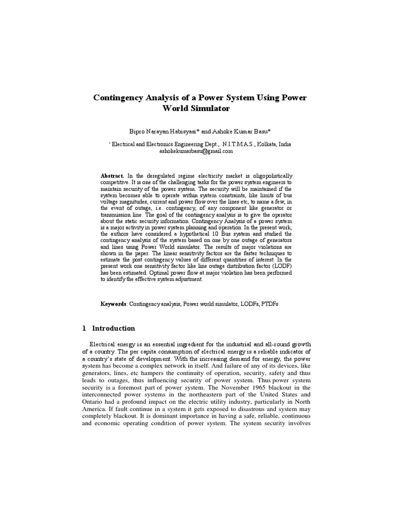 Contingency Analysis in Power Systems | PDF | Electric Power System ...