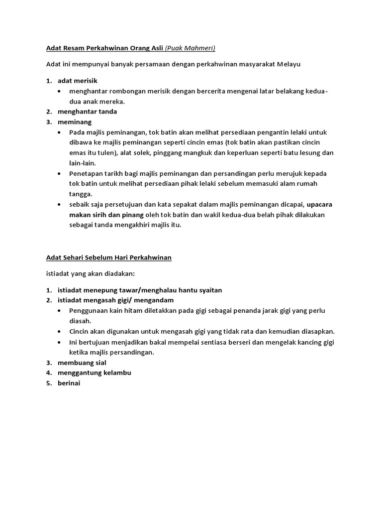 Adat Resam Perkahwinan Orang Asli  PDF