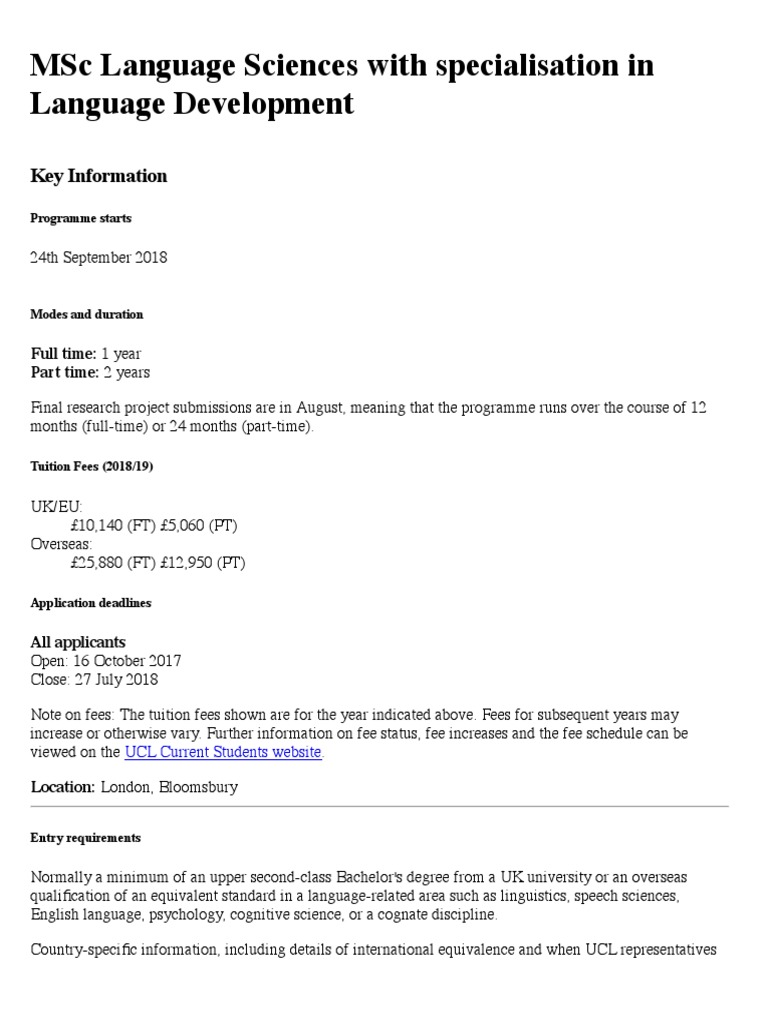 MSc Language Sciences at UCL | PDF | University College London | Speech