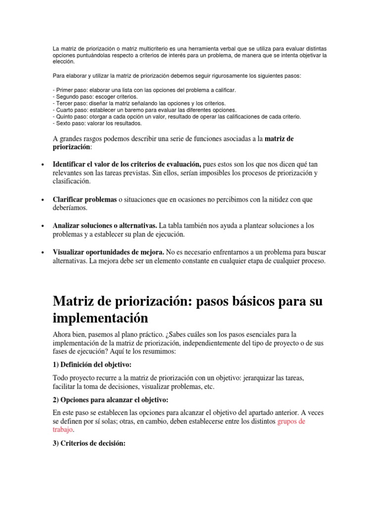 Guía para implementar matriz de priorización | PDF | Matriz ...