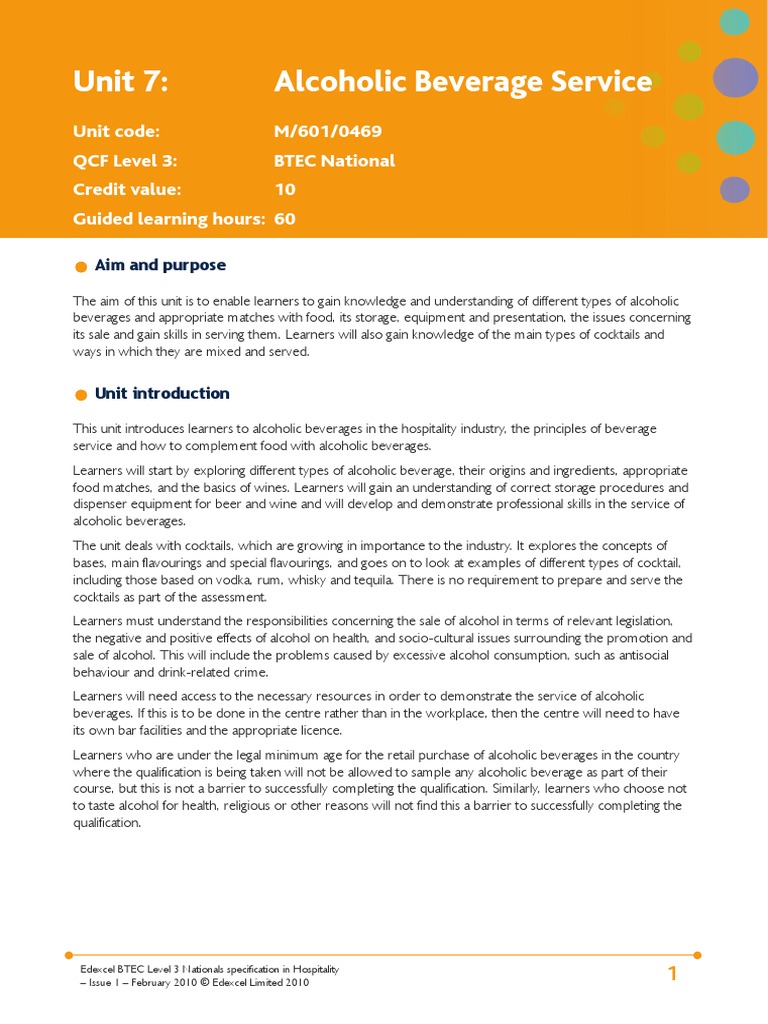 Unit 7 Alcoholic Beverage Service PDF | PDF | Drink | Alcoholic Drinks