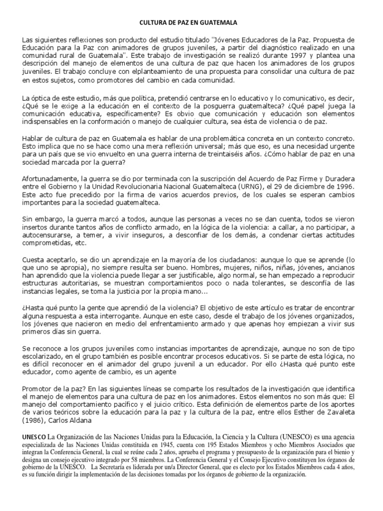 Cultura de Paz en Guatemala: Educación y Cambio | PDF | Unesco | Guatemala