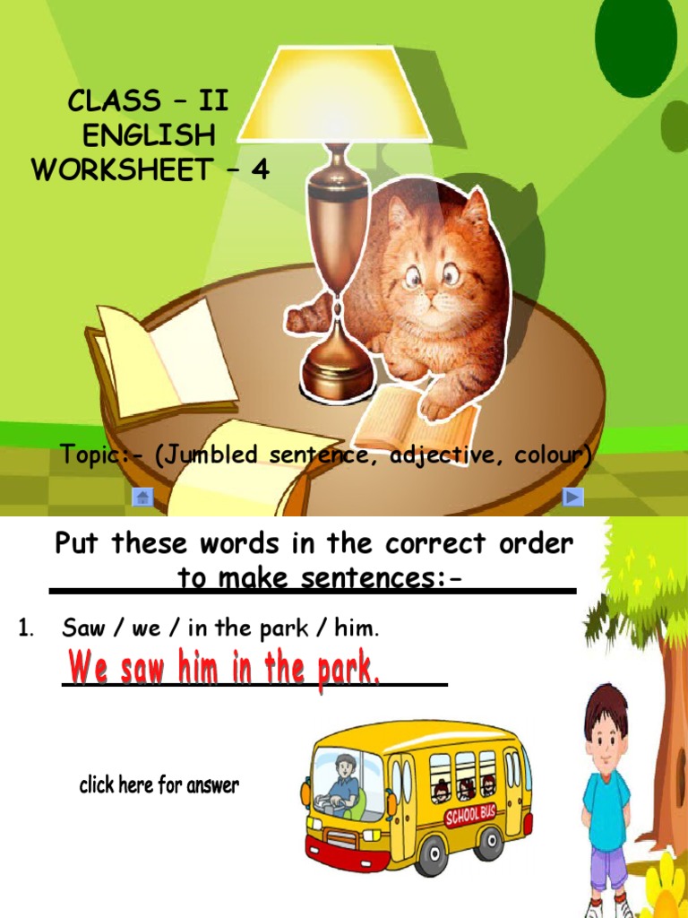 Jumbled Sentences Worksheet for Class 2 | PDF