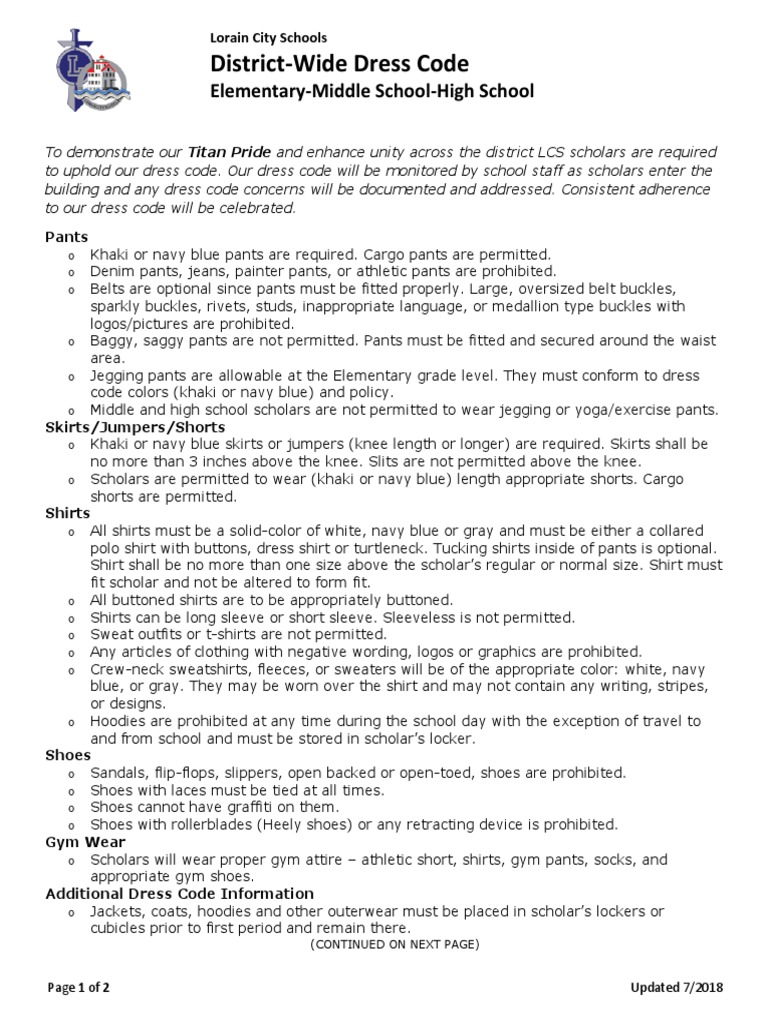 Lorain City School District Dress Code Policy Download Free PDF
