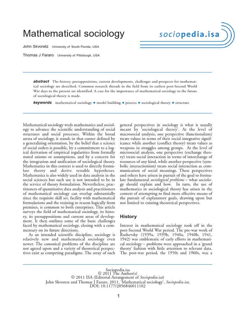 MathematicalSociology PDF | PDF | Agent Based Model | Sociology