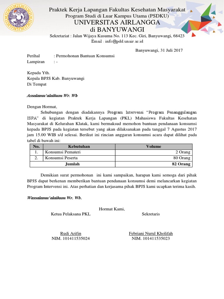 Surat Permohonan Konsumsi Bpjs