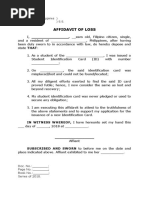 Affidavit of Loss: Republic of The Philippines) Camiling, Tarlac) S.S