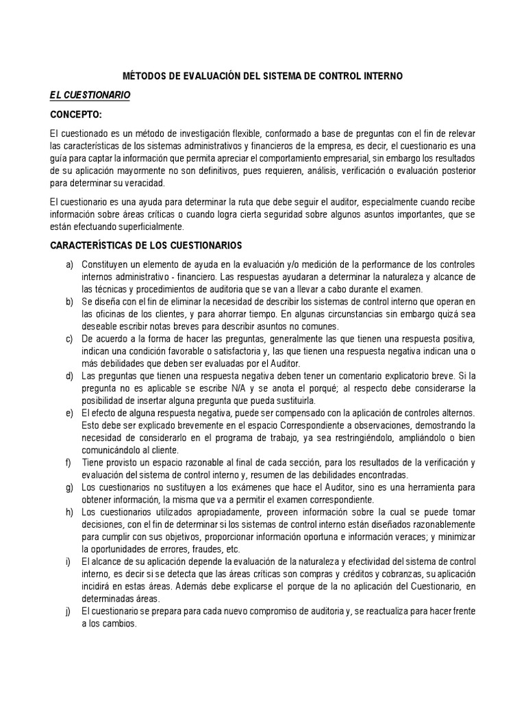 Métodos de Evaluación Del Sistema de Control Interno | PDF ...