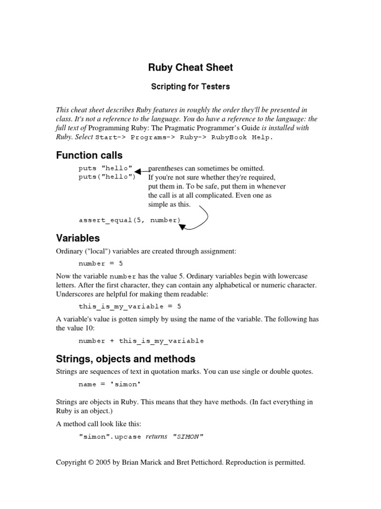 Ruby Cheat Sheet