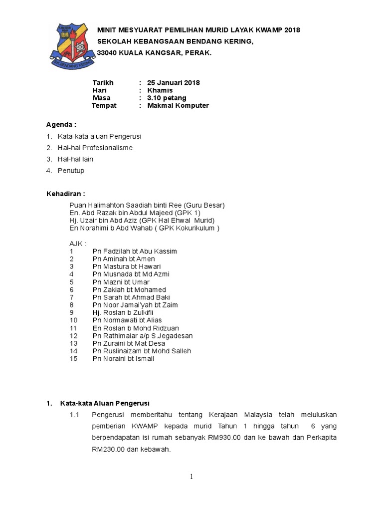 Minit Mesyuarat Kwamp 2018