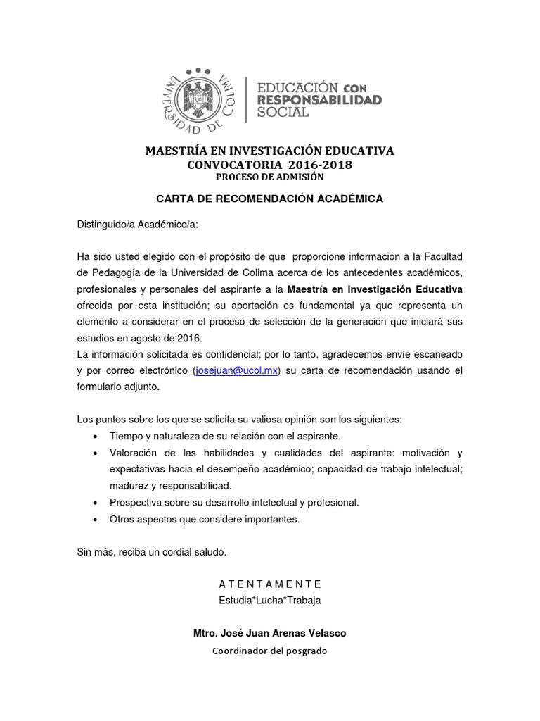 Formato Carta de Recomendación Académica  Comprensión lectora  Evaluación