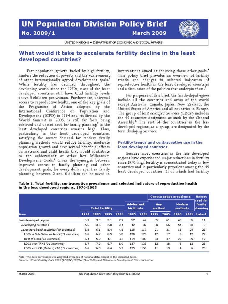 UN - Fertility Reduction | PDF | Family Planning | Birth Rate