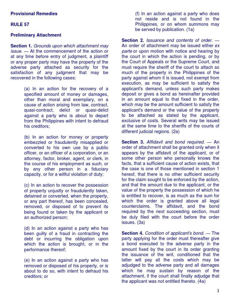 Provisional Remedies Under Rule 57 | PDF | Judgment (Law) | Summons