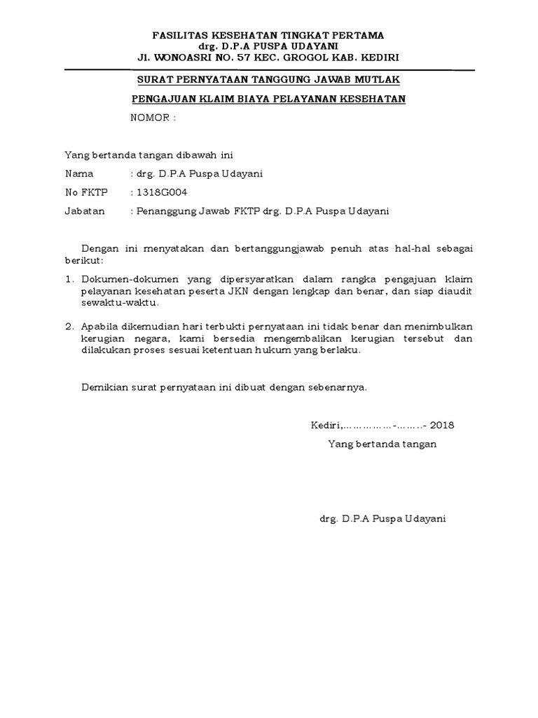 Yuk Lihat 10+ Contoh Surat Pernyataan Tanggung Jawab Mutlak Bpjs Kesehatan 