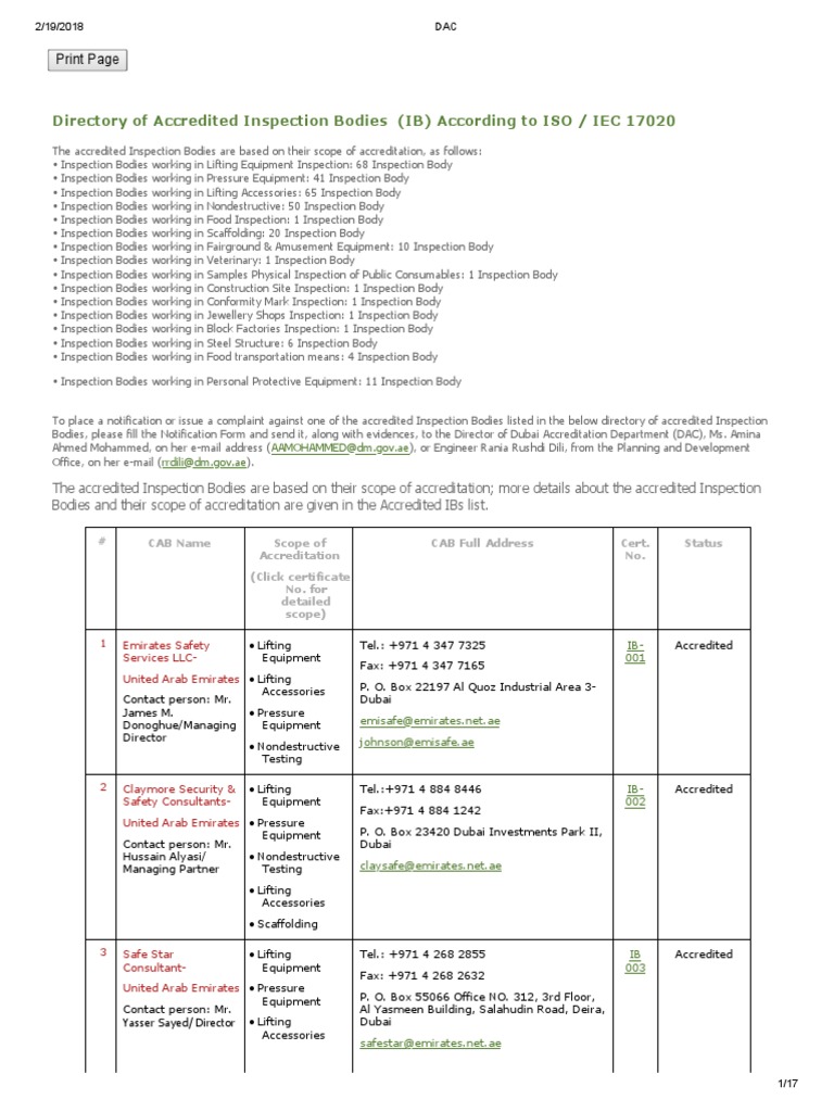 Accredited Inspection Bodies in UAE | PDF | Dubai | United Arab Emirates