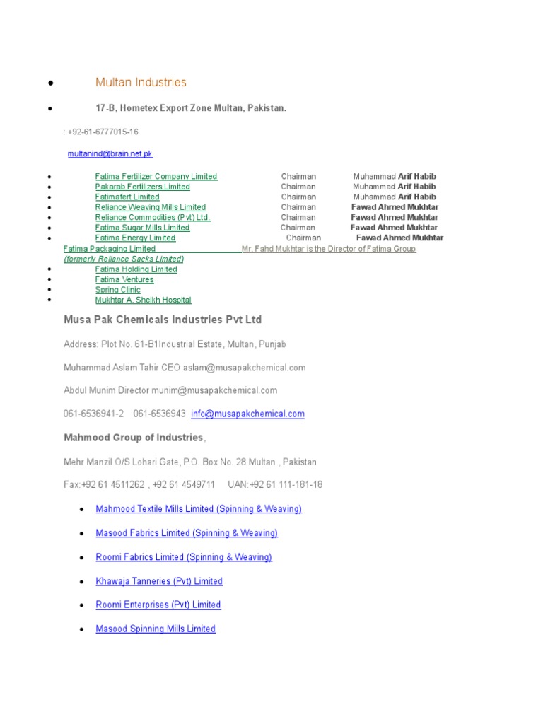 Multan Industries | PDF | Textile Industry | Industries