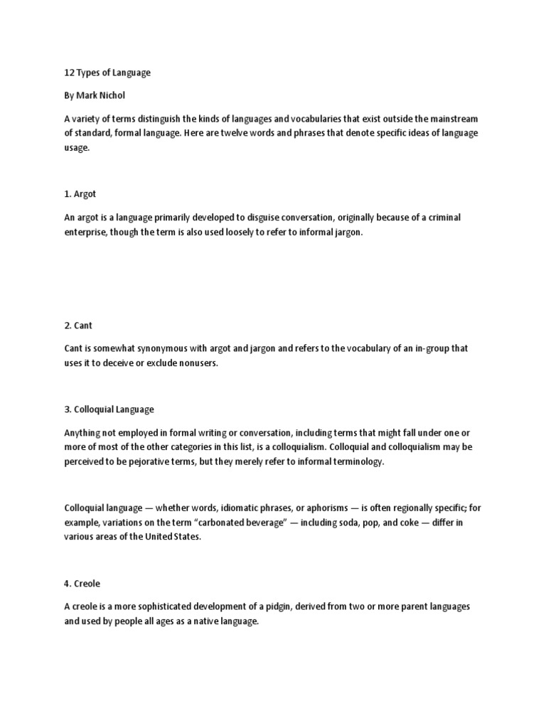 12 Types of Language Explained | PDF | Jargon | Slang