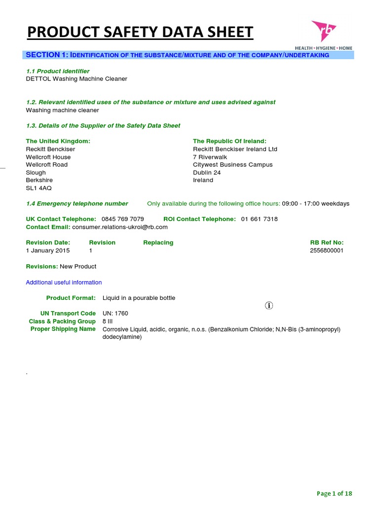 Dettol Washing Machine Cleaner PDF Safety Business