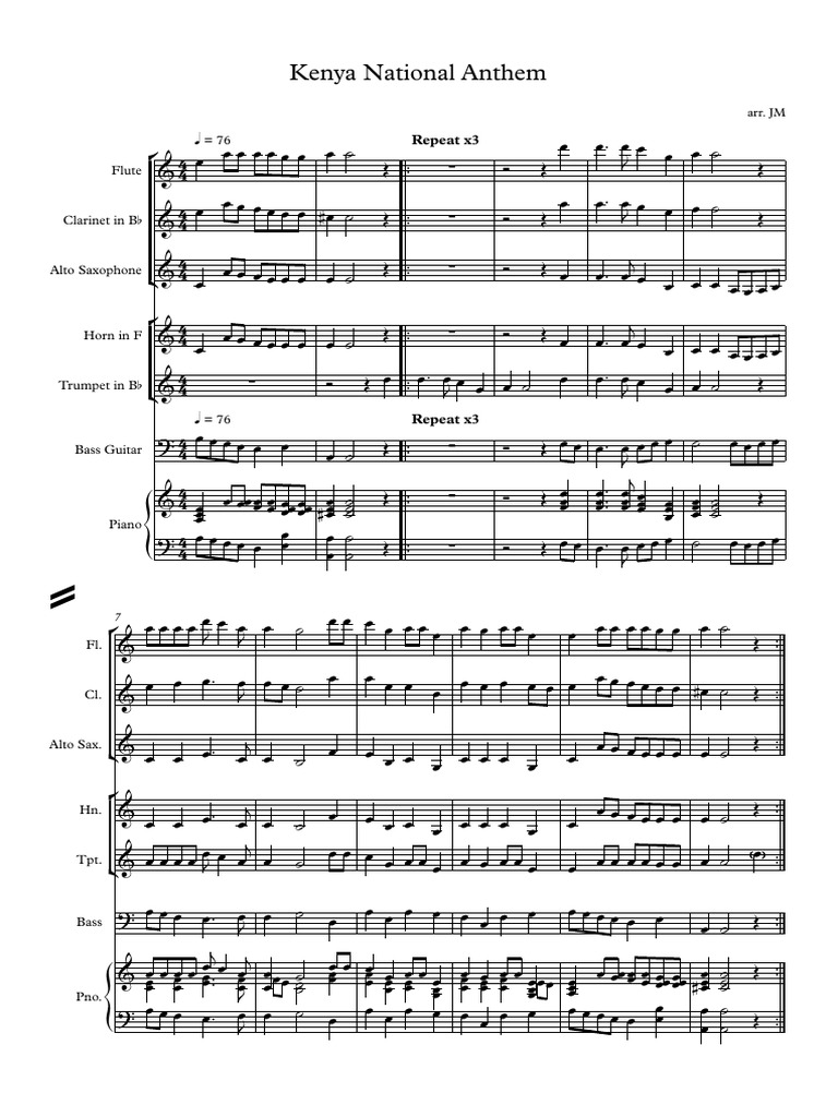 Kenya National Anthem Band Score