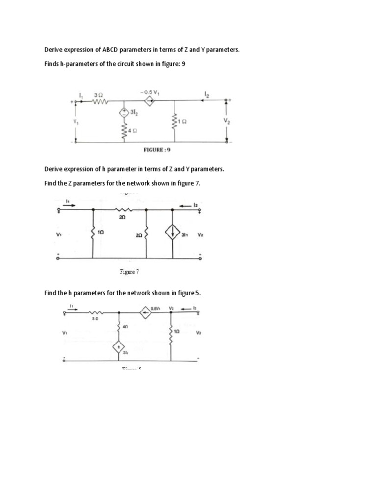 Derive Expression of ABCD Parameters in Terms of Z and Y Parameters