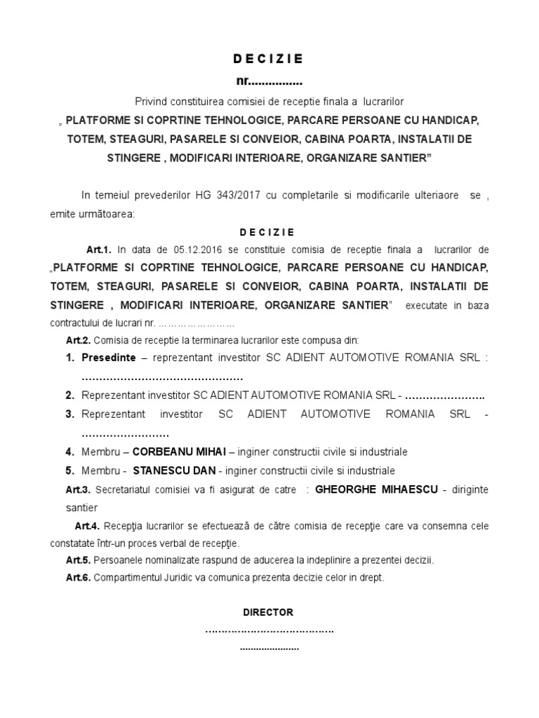Decizie receptie lucrari
