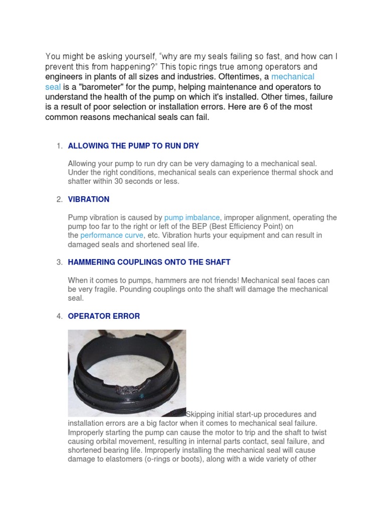 Common Causes of Mechanical Seal Failure | PDF | Pump | Mechanical ...