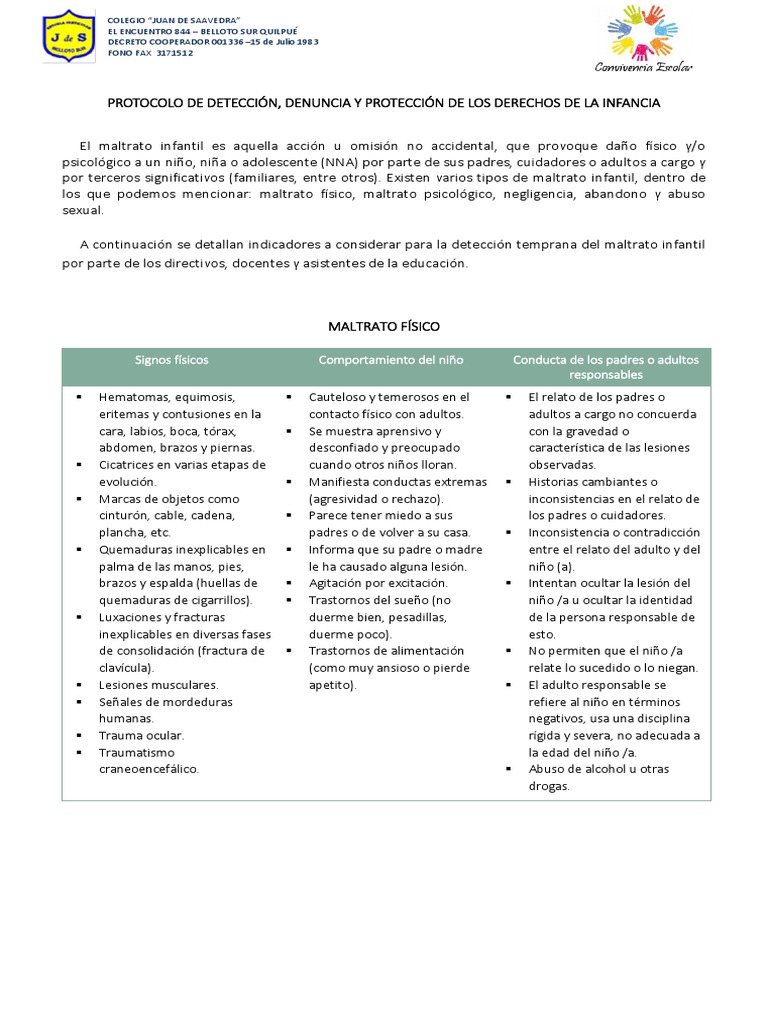 Protocolo de Detección de Maltrato Infantil | PDF | Abuso infantil ...