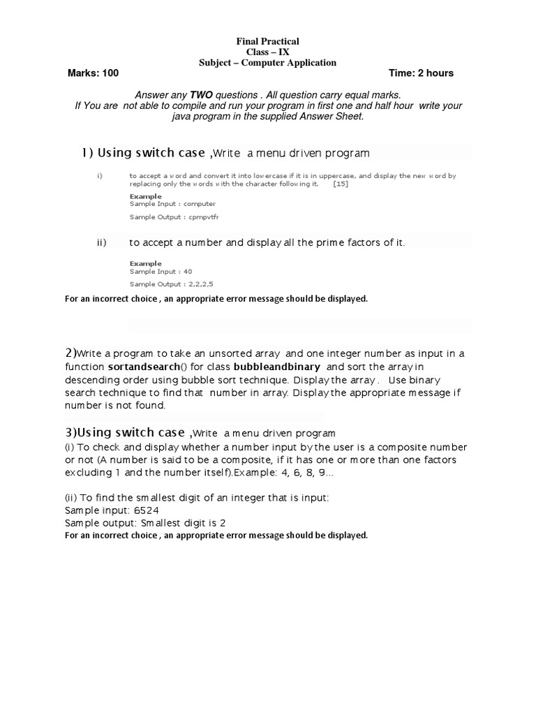 Java Switch Case Menu Programs | PDF