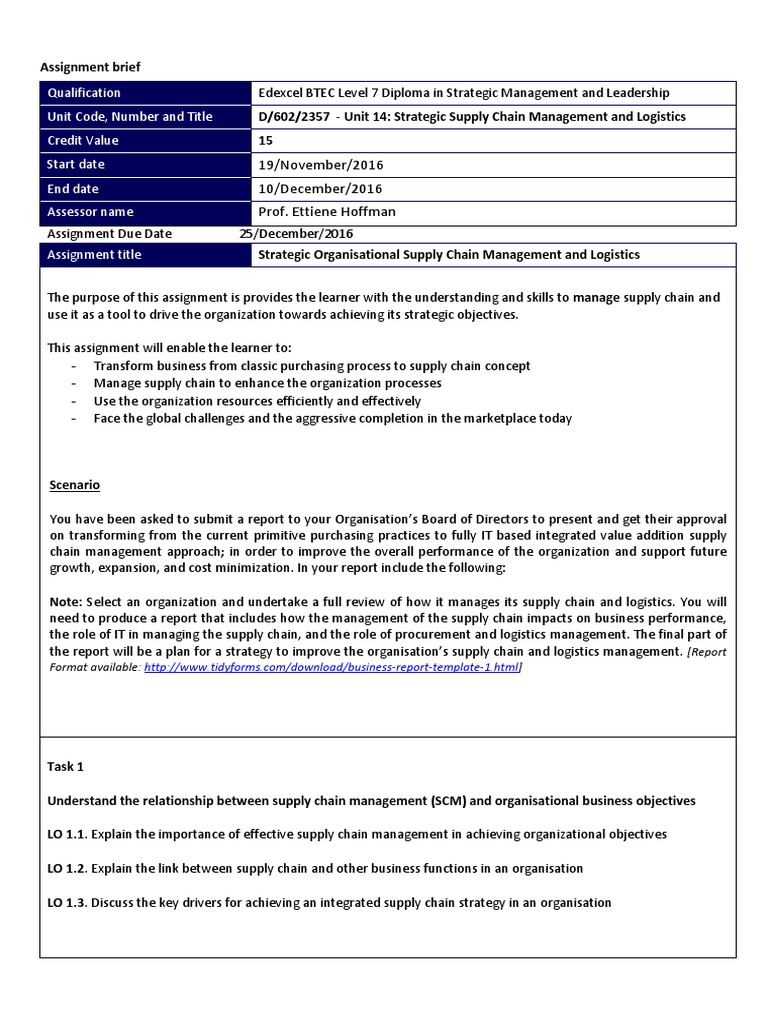 Strategic Supply Chain Management Report | PDF | Supply Chain ...